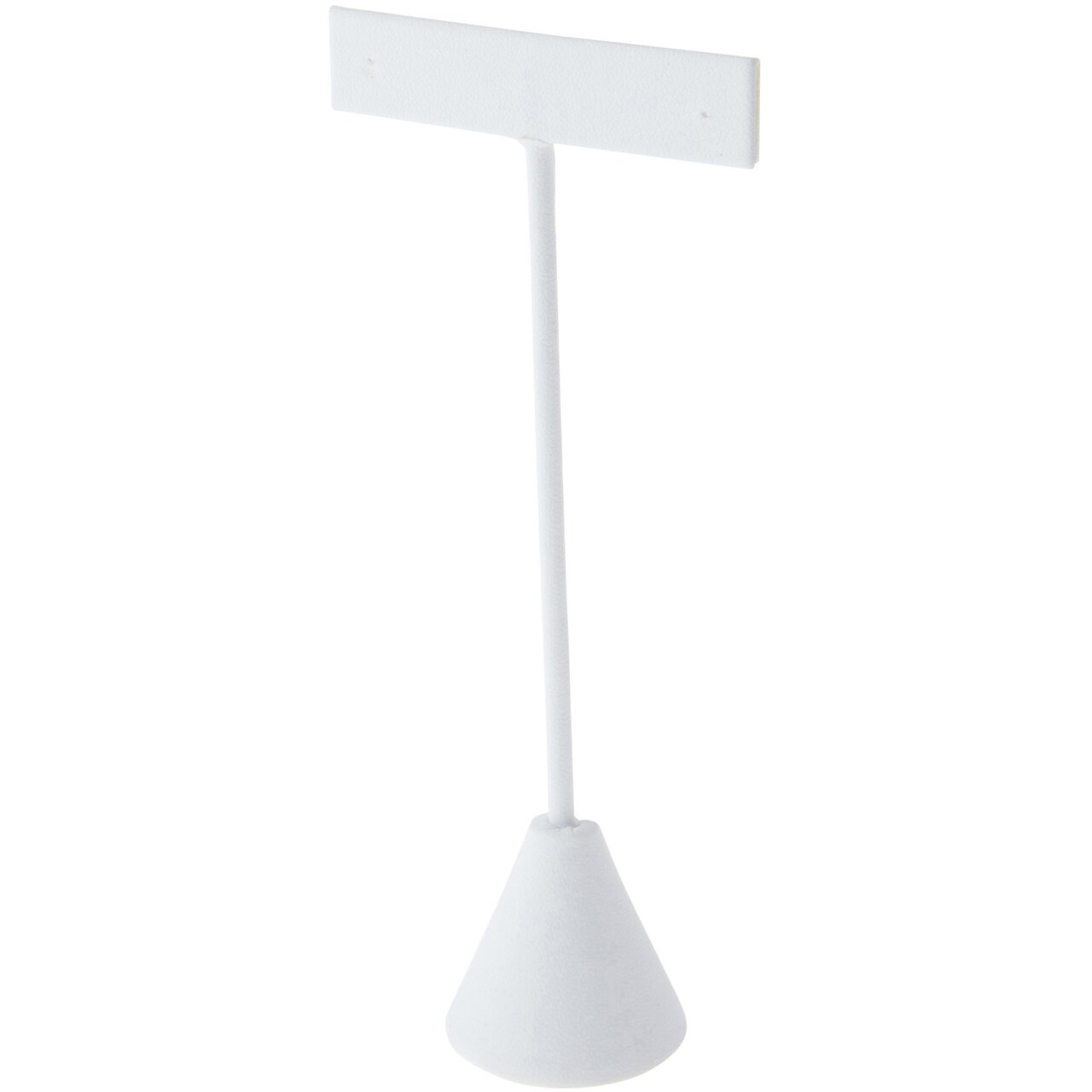 Plymor White Faux Leather "T" Style, Single Pair Earring Display Stand, 2.625" W x 1.25" D x 5.75" H